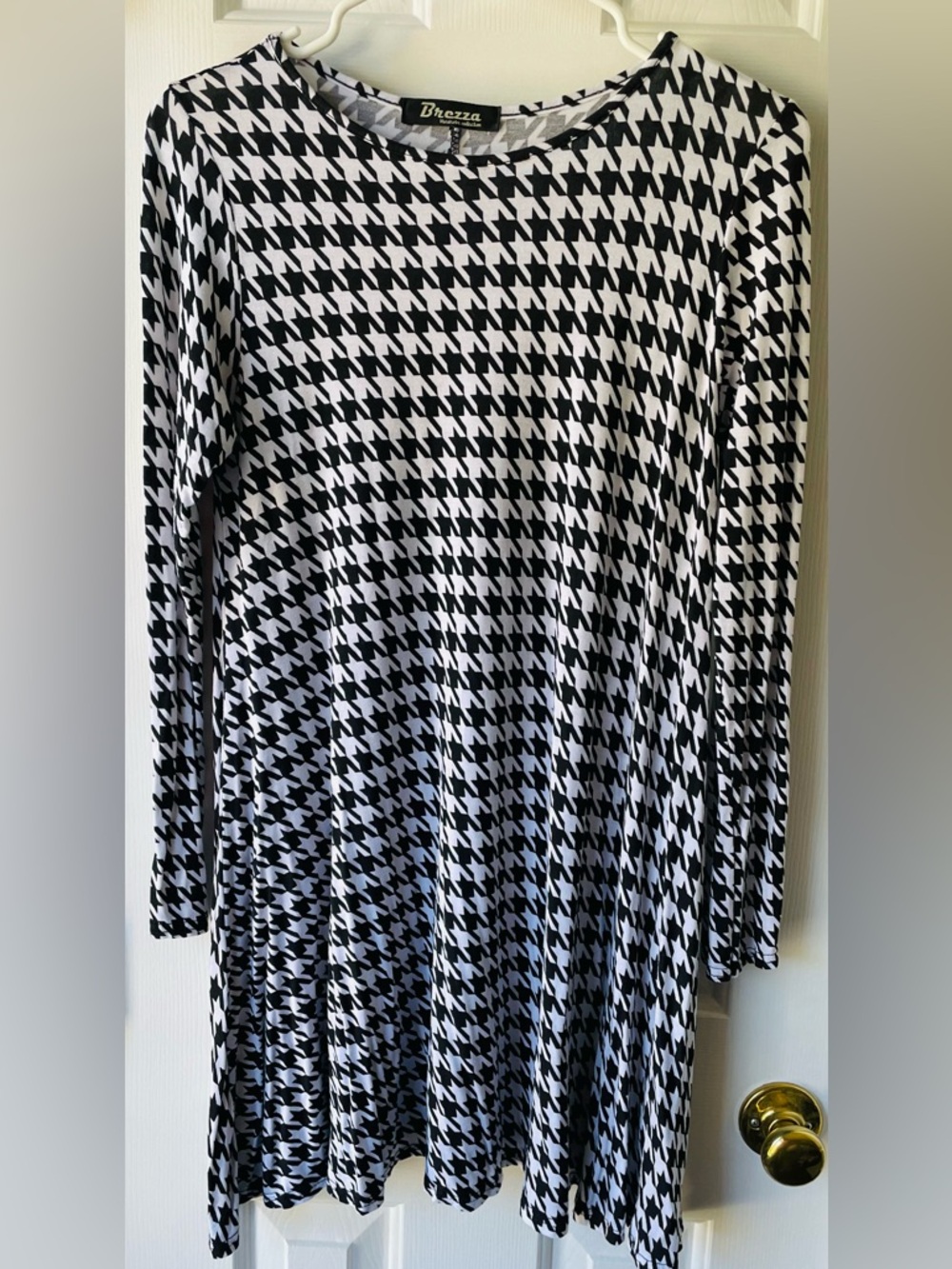 Black & White Houndstooth Long Sleeve Dress